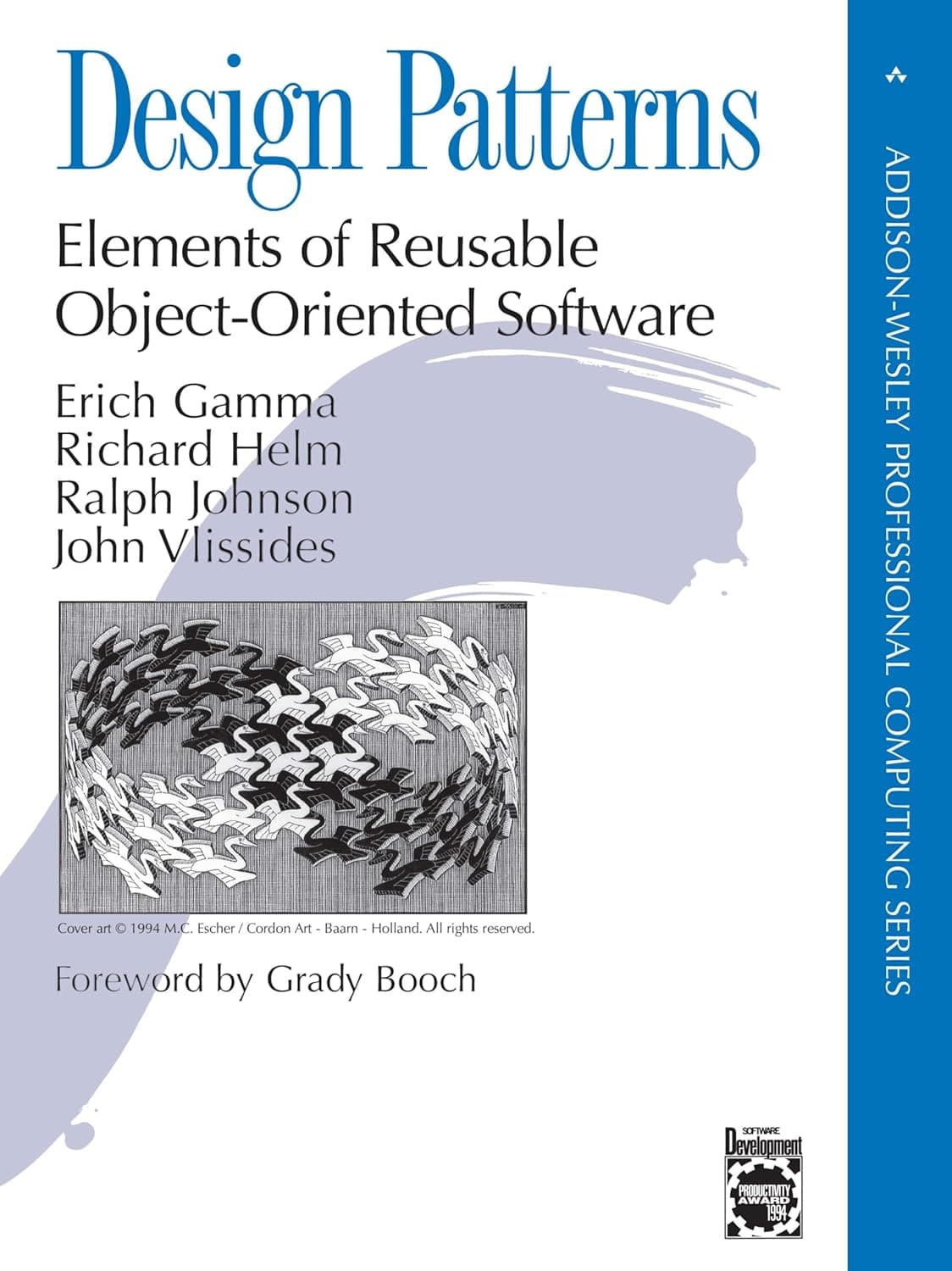 Capa do livro Design Patterns – Elements of Reusable Object-Oriented Software por Erich Gamma, Richard Helm, Ralph Johnson, John Vlissides